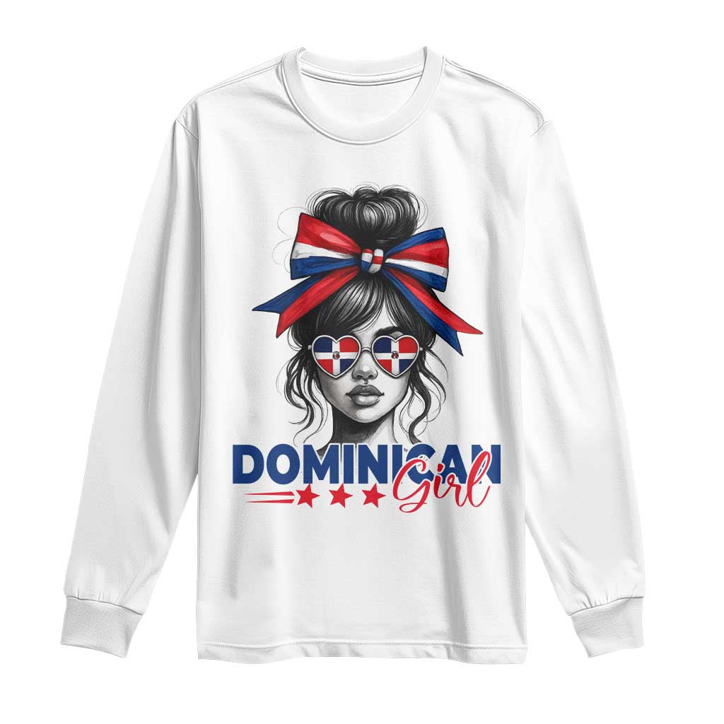 Dominican Girl Long Sleeve Shirt Messy Bun Caribbean Dominican Republic DR Flag TS10 White Print Your Wear