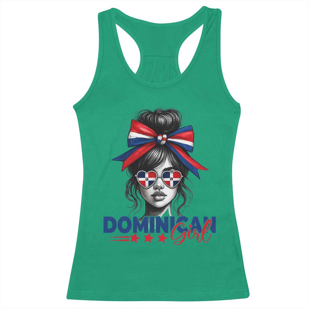 Dominican Girl Racerback Tank Top Messy Bun Caribbean Dominican Republic DR Flag TS10 Irish Green Print Your Wear
