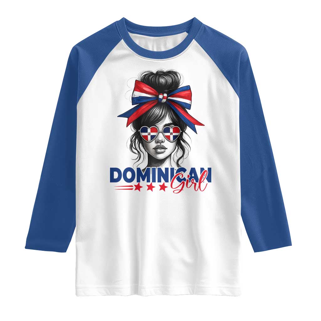 Dominican Girl Raglan Shirt Messy Bun Caribbean Dominican Republic DR Flag TS10 White Royal Print Your Wear