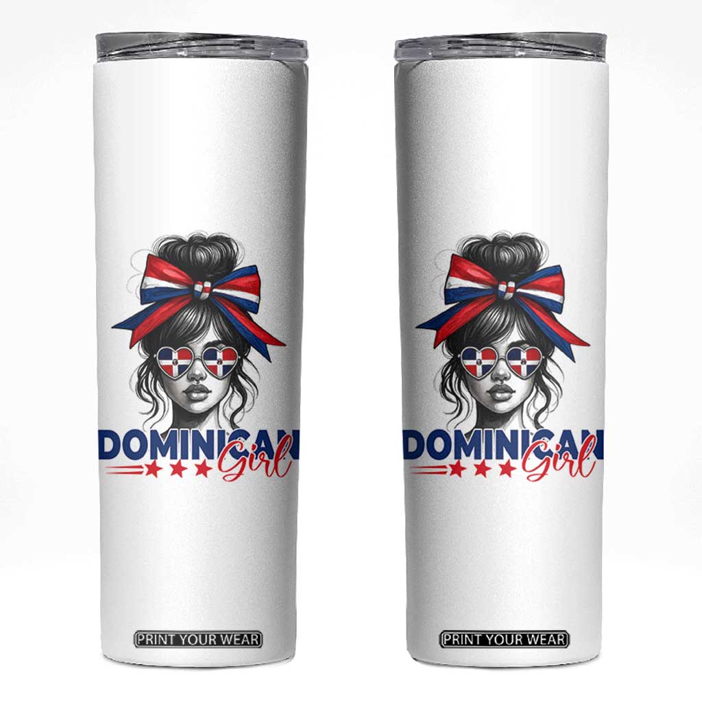 Dominican Girl Skinny Tumbler Messy Bun Caribbean Dominican Republic DR Flag TS10 White Print Your Wear