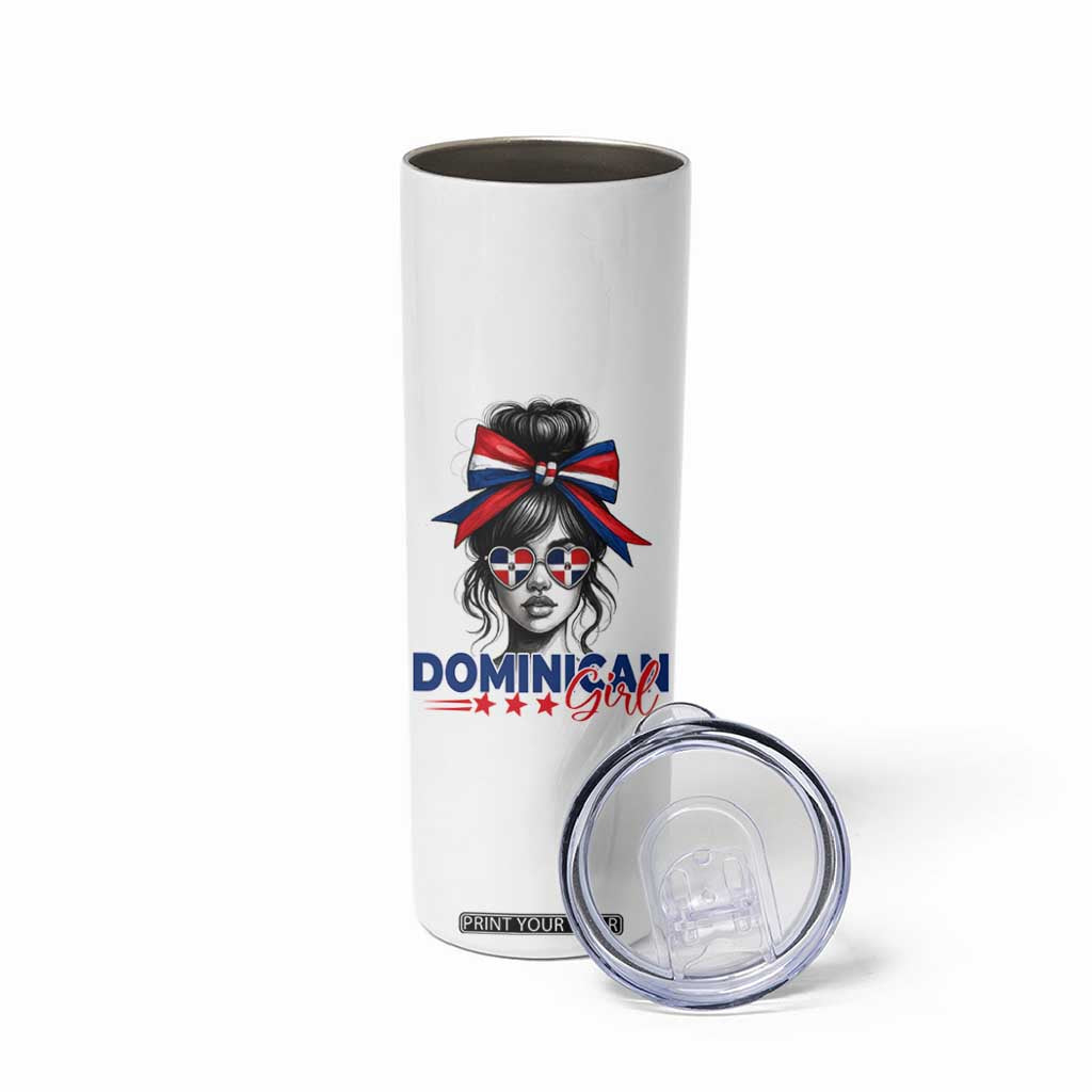 Dominican Girl Skinny Tumbler Messy Bun Caribbean Dominican Republic DR Flag TS10 Print Your Wear