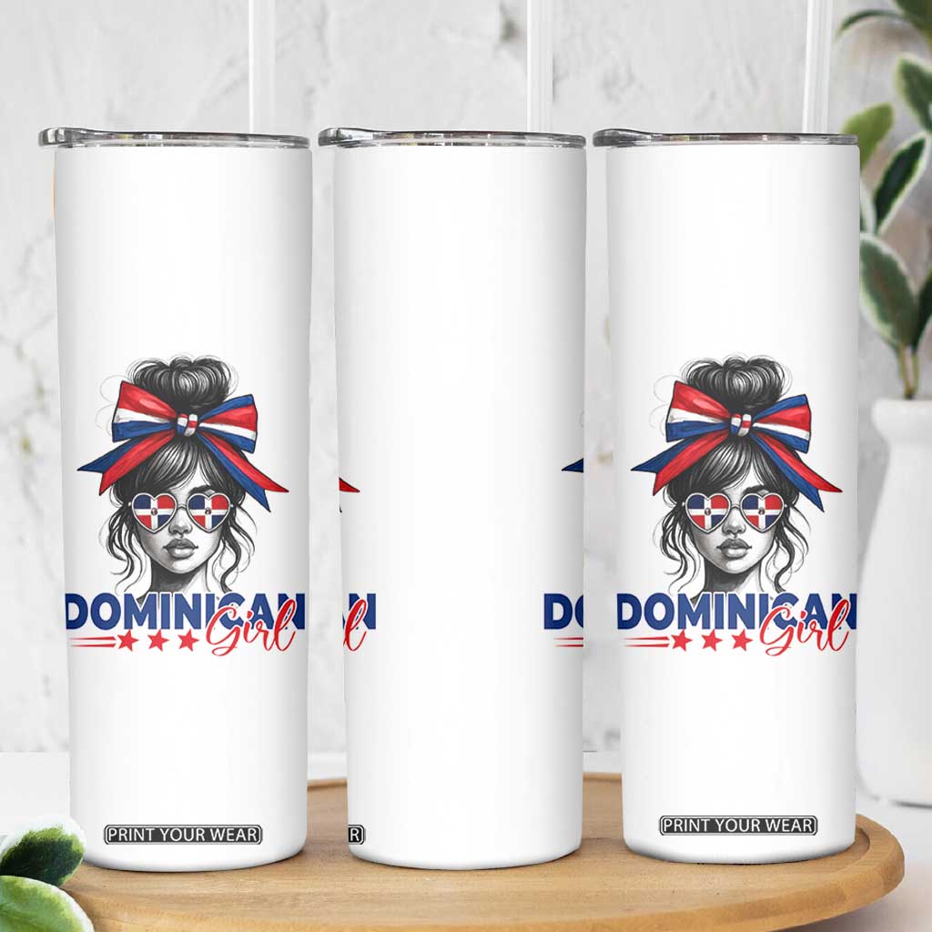 Dominican Girl Skinny Tumbler Messy Bun Caribbean Dominican Republic DR Flag TS10 Print Your Wear