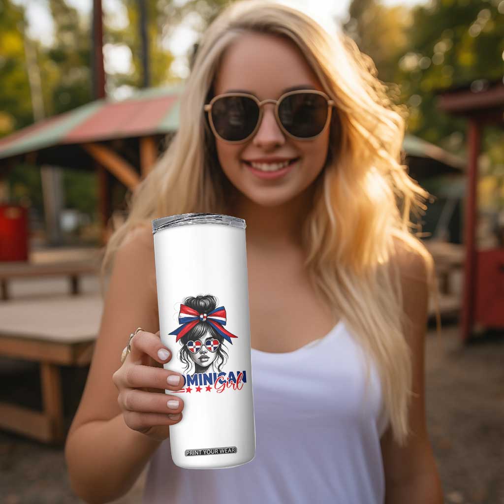 Dominican Girl Skinny Tumbler Messy Bun Caribbean Dominican Republic DR Flag TS10 Print Your Wear