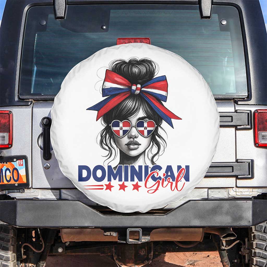 Dominican Girl Spare Tire Cover Messy Bun Caribbean Dominican Republic DR Flag TS10 No hole White Print Your Wear
