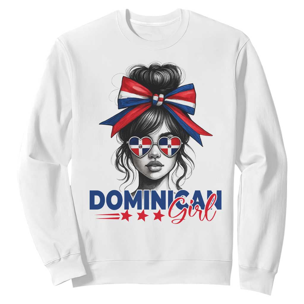 Dominican Girl Sweatshirt Messy Bun Caribbean Dominican Republic DR Flag TS10 White Print Your Wear