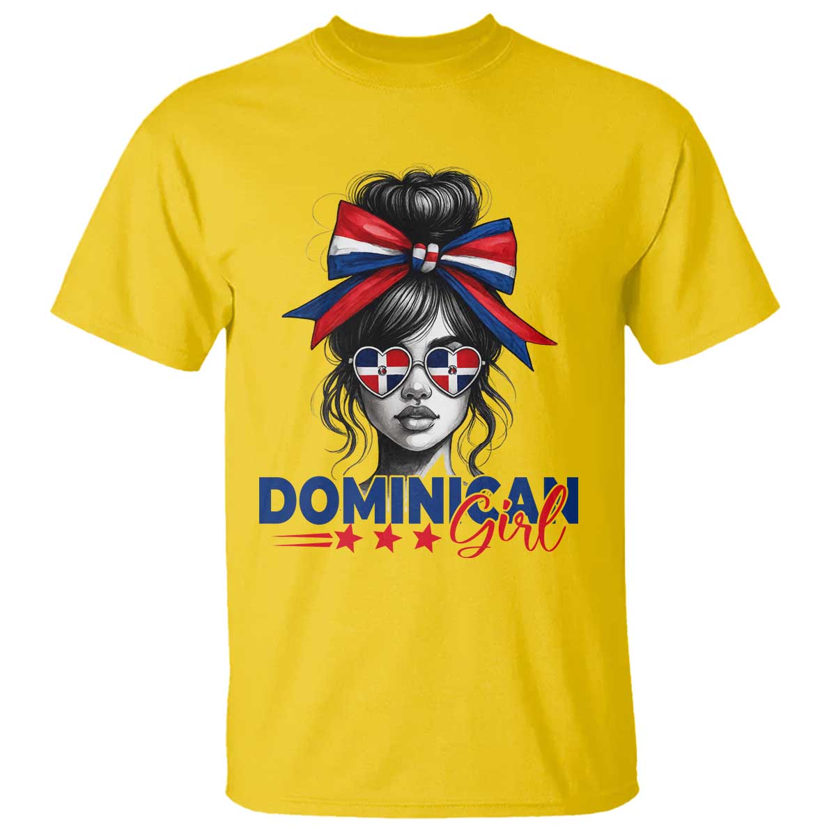 Dominican Girl T Shirt Messy Bun Caribbean Dominican Republic DR Flag TS10 Daisy Print Your Wear