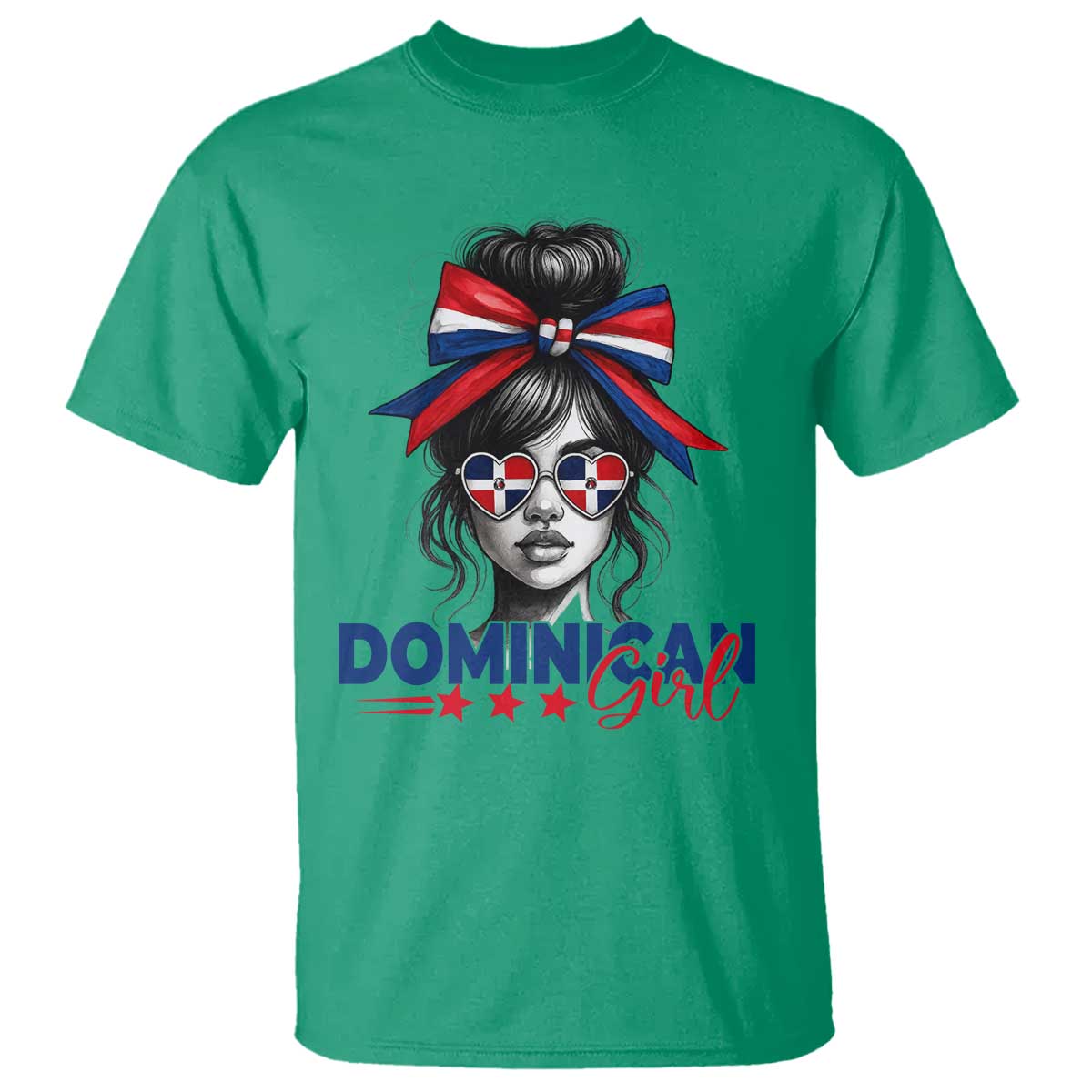 Dominican Girl T Shirt Messy Bun Caribbean Dominican Republic DR Flag TS10 Irish Green Print Your Wear