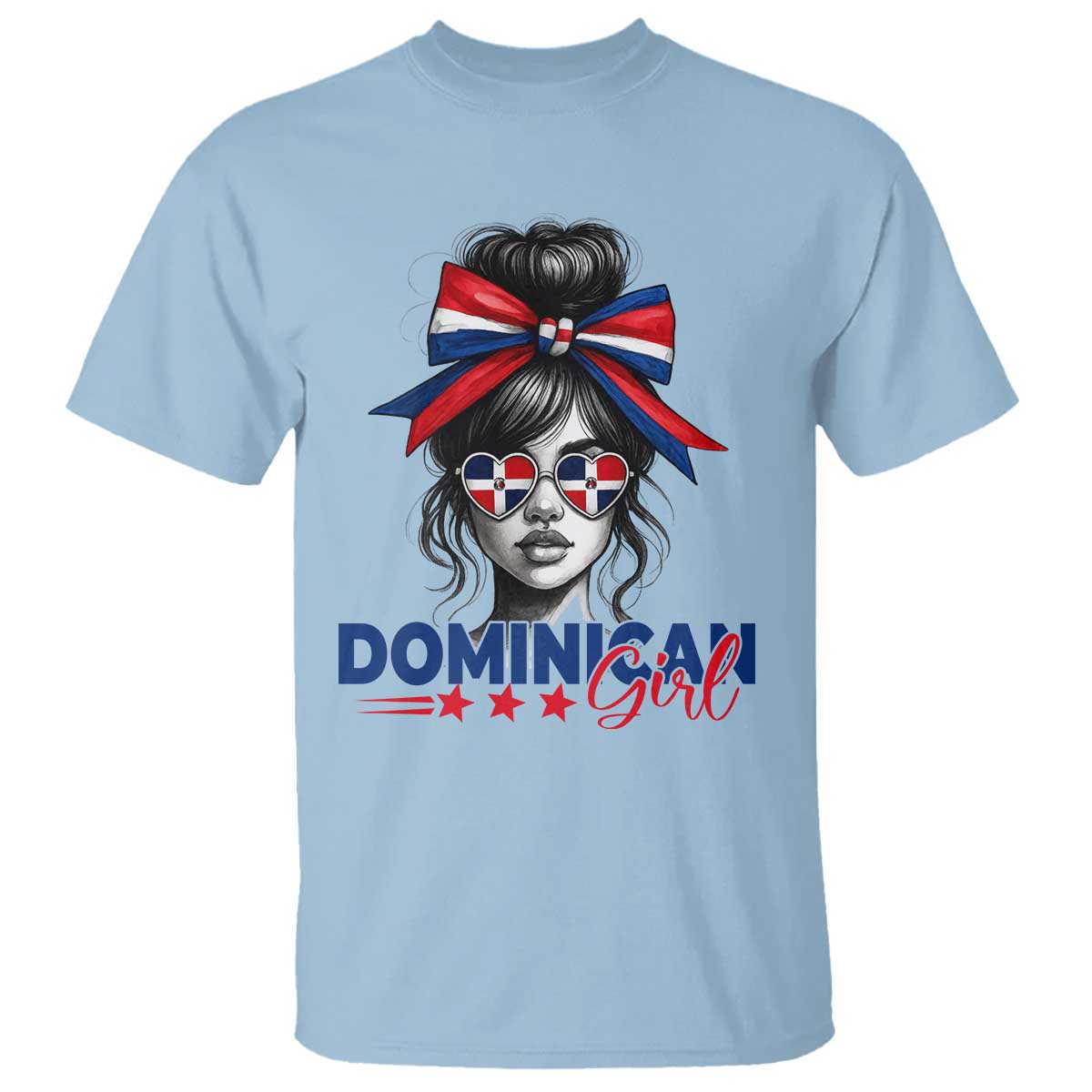 Dominican Girl T Shirt Messy Bun Caribbean Dominican Republic DR Flag TS10 Light Blue Print Your Wear
