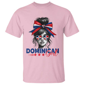 Dominican Girl T Shirt Messy Bun Caribbean Dominican Republic DR Flag TS10 Light Pink Print Your Wear