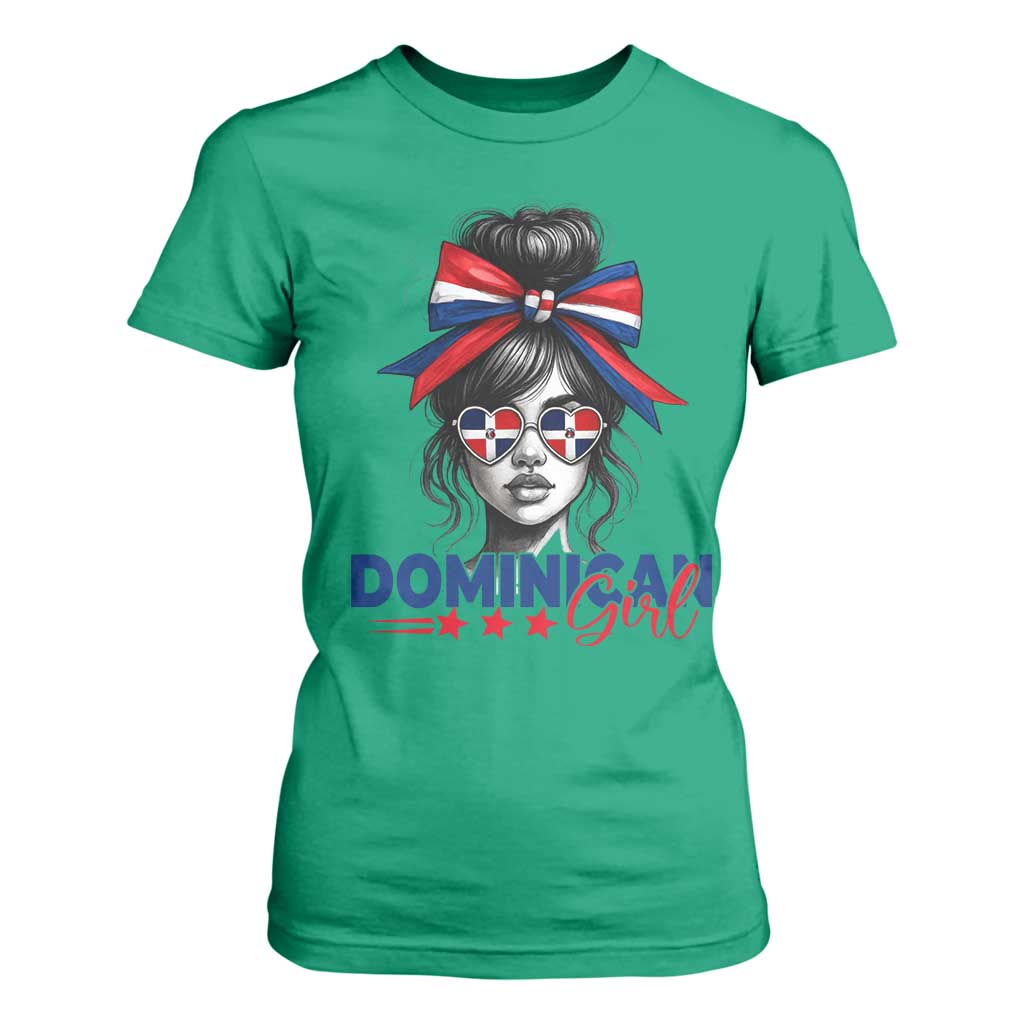 Dominican Girl T Shirt For Women Messy Bun Caribbean Dominican Republic DR Flag TS10 Irish Green Print Your Wear