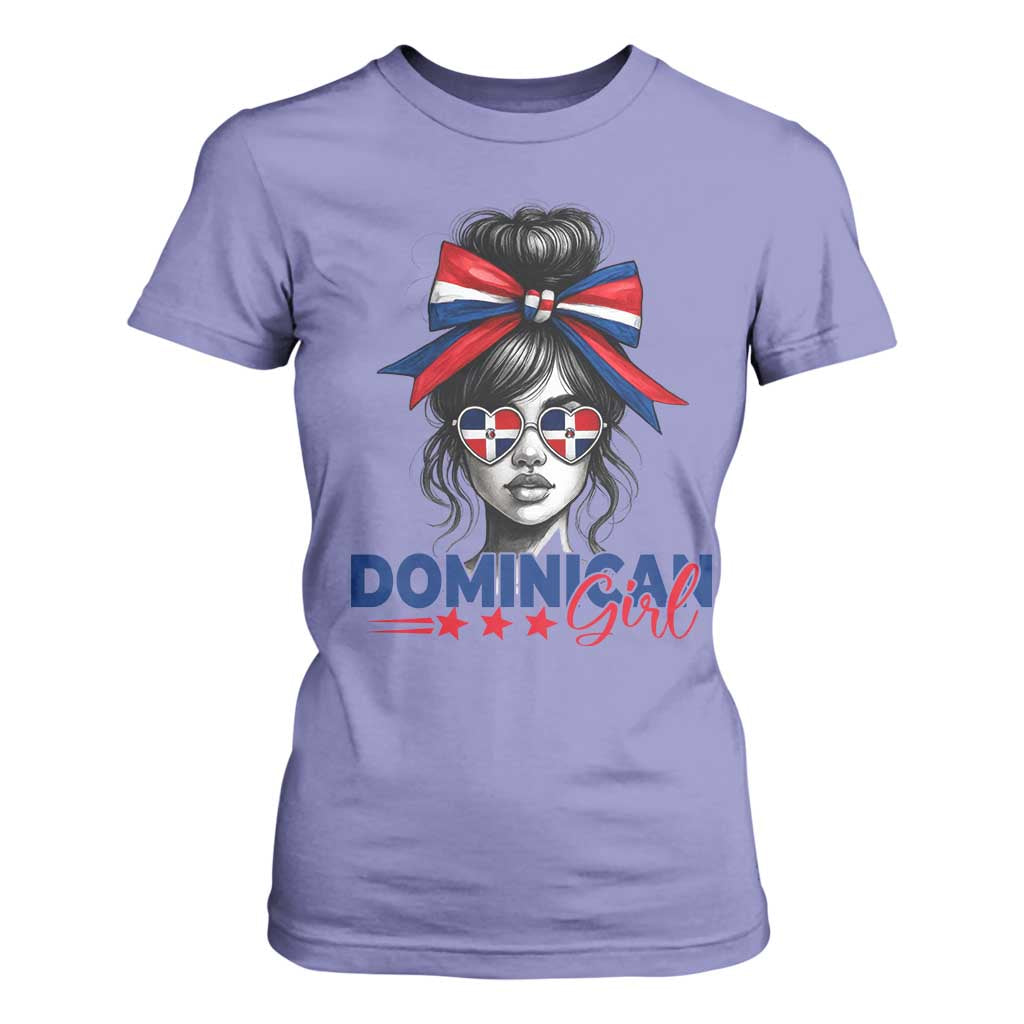 Dominican Girl T Shirt For Women Messy Bun Caribbean Dominican Republic DR Flag TS10 Violet Print Your Wear