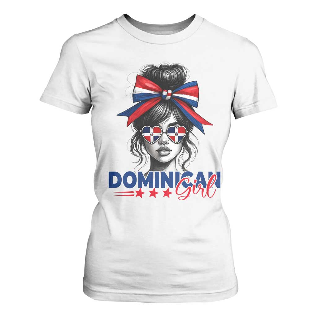 Dominican Girl T Shirt For Women Messy Bun Caribbean Dominican Republic DR Flag TS10 White Print Your Wear
