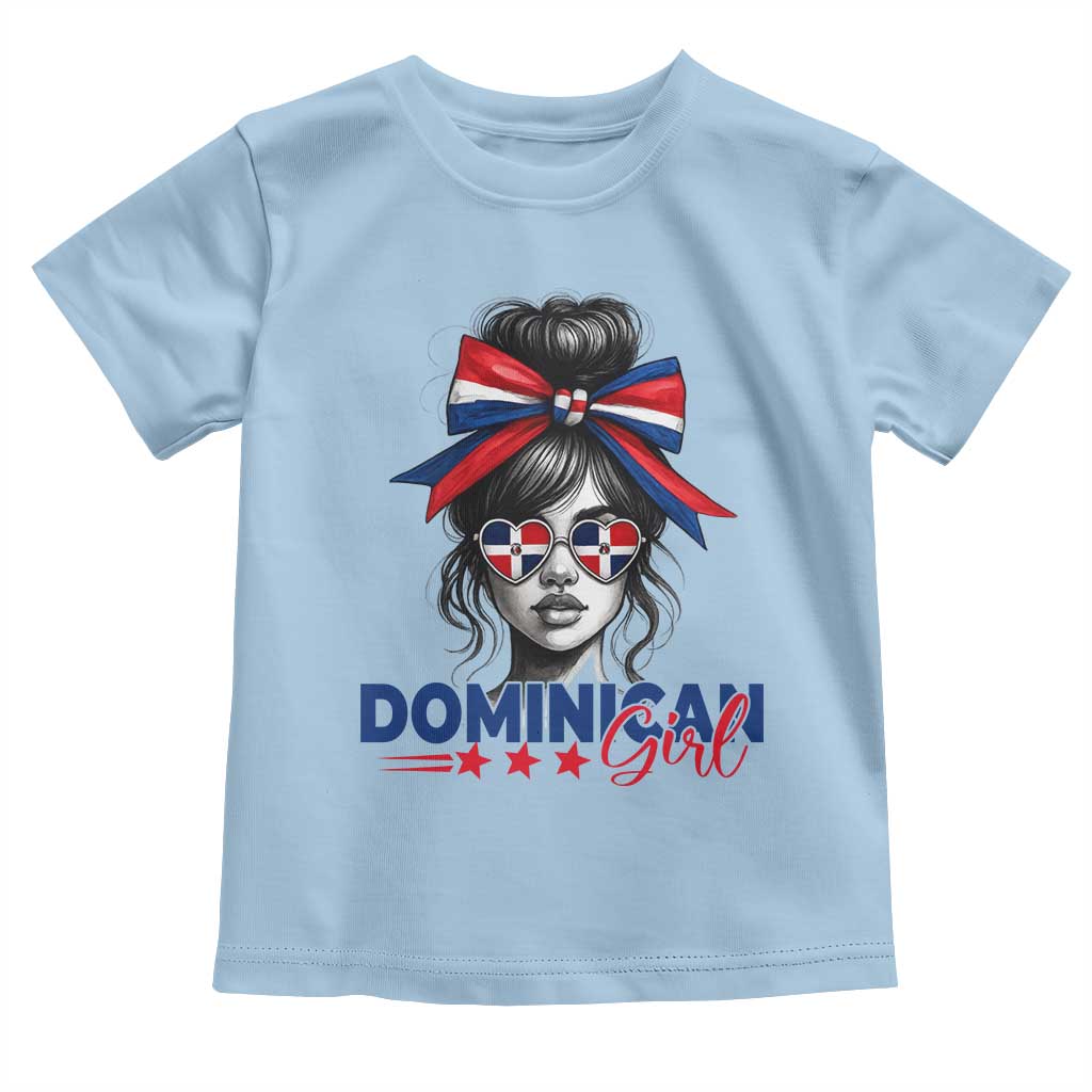 Dominican Girl Toddler T Shirt Messy Bun Caribbean Dominican Republic DR Flag TS10 Light Blue Print Your Wear