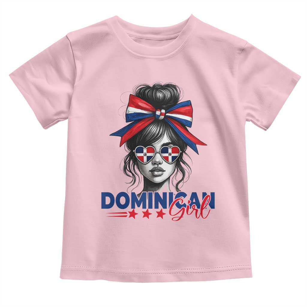 Dominican Girl Toddler T Shirt Messy Bun Caribbean Dominican Republic DR Flag TS10 Light Pink Print Your Wear
