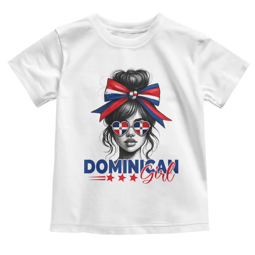 Dominican Girl Toddler T Shirt Messy Bun Caribbean Dominican Republic DR Flag TS10 White Print Your Wear