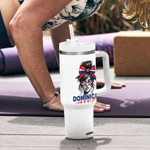 Dominican Girl Tumbler With Handle Messy Bun Caribbean Dominican Republic DR Flag TS10 Print Your Wear