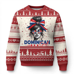 Dominican Girl Knit Sweatshirt Messy Bun Caribbean Dominican Republic DR Flag TS10 Red Print Your Wear