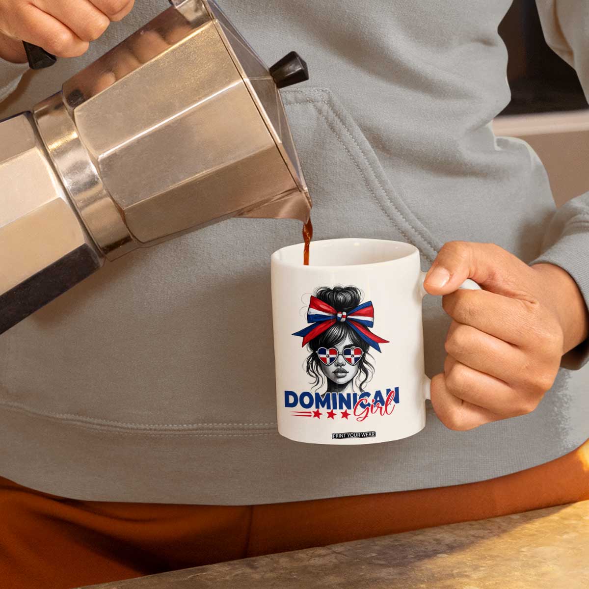 Dominican Girl Coffee Mug Messy Bun Caribbean Dominican Republic DR Flag TS10 Print Your Wear
