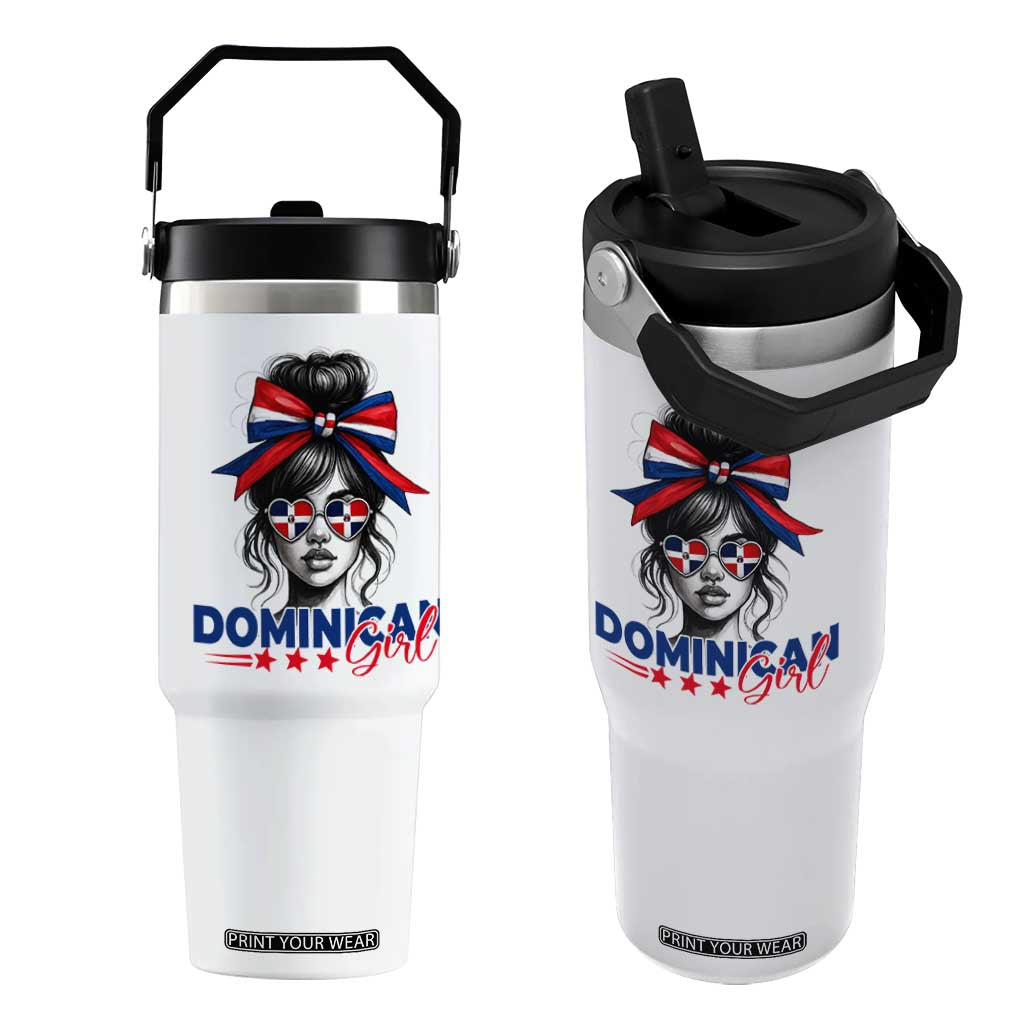 Dominican Girl Flip Straw Tumbler Messy Bun Caribbean Dominican Republic DR Flag TS10 One Size: 30 oz White Print Your Wear