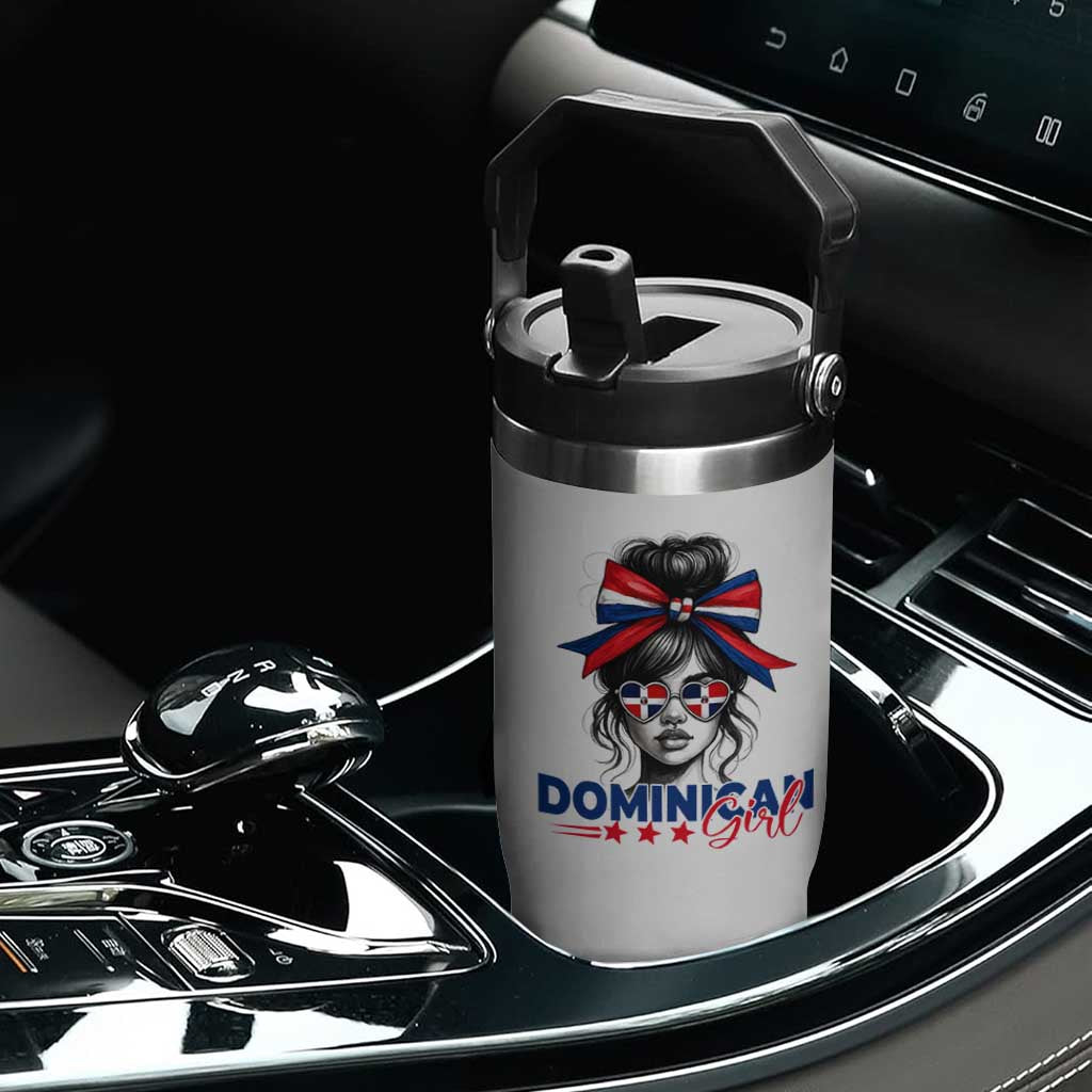 Dominican Girl Flip Straw Tumbler Messy Bun Caribbean Dominican Republic DR Flag TS10 Print Your Wear