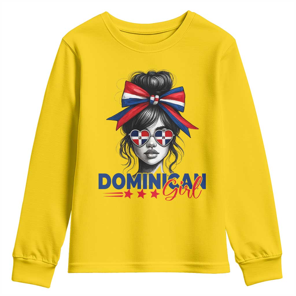 Dominican Girl Youth Sweatshirt Messy Bun Caribbean Dominican Republic DR Flag TS10 Daisy Print Your Wear