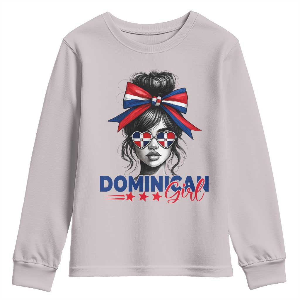Dominican Girl Youth Sweatshirt Messy Bun Caribbean Dominican Republic DR Flag TS10 Ice Gray Print Your Wear