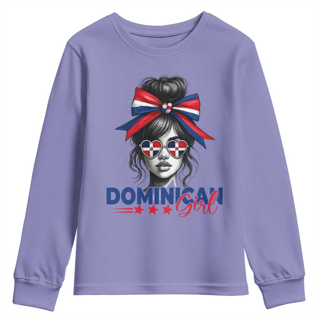 Dominican Girl Youth Sweatshirt Messy Bun Caribbean Dominican Republic DR Flag TS10 Violet Print Your Wear