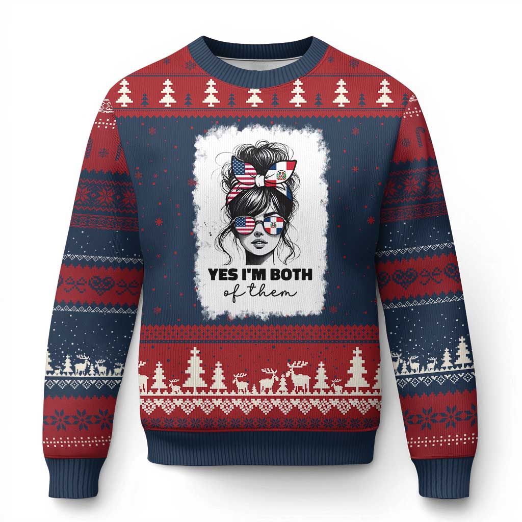 Dominican American Woman Ugly Christmas Sweater Yes Im Both Of Them TS10 Navy Red Print Your Wear