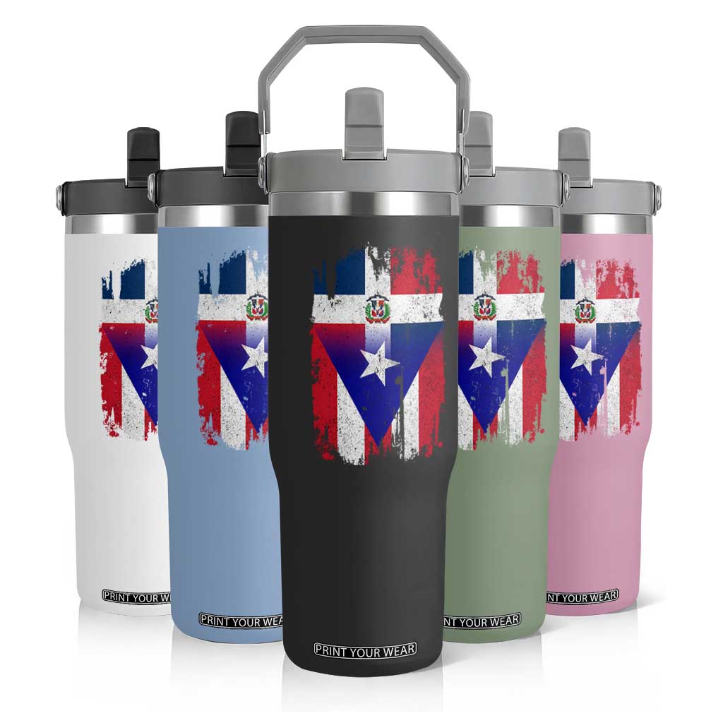 Dominican Puerto Rican Flag Flip Straw Tumbler Mixed Heritage Pride TS10 Print Your Wear