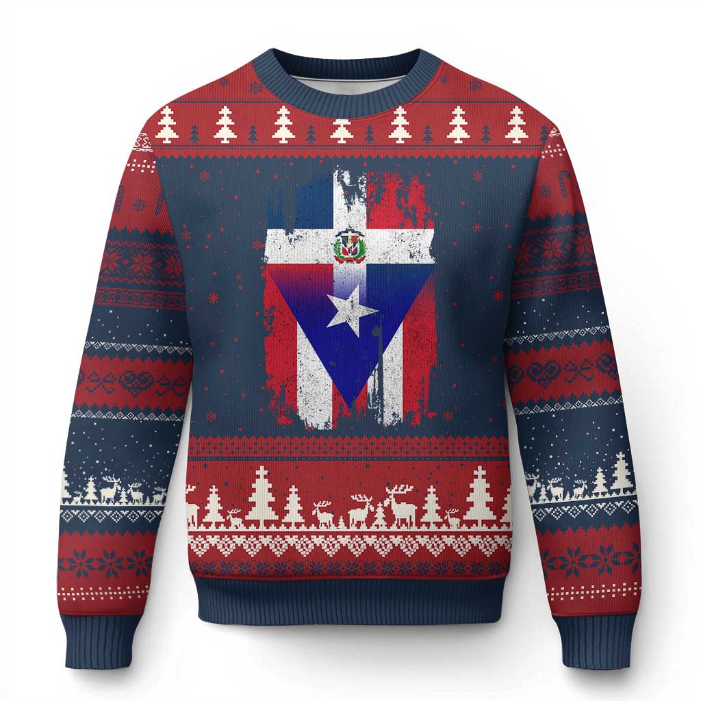 Dominican Puerto Rican Flag Ugly Christmas Sweater Mixed Heritage Pride TS10 Navy Red Print Your Wear