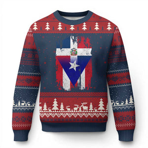 Dominican Puerto Rican Flag Ugly Christmas Sweater Mixed Heritage Pride TS10 Navy Red Print Your Wear
