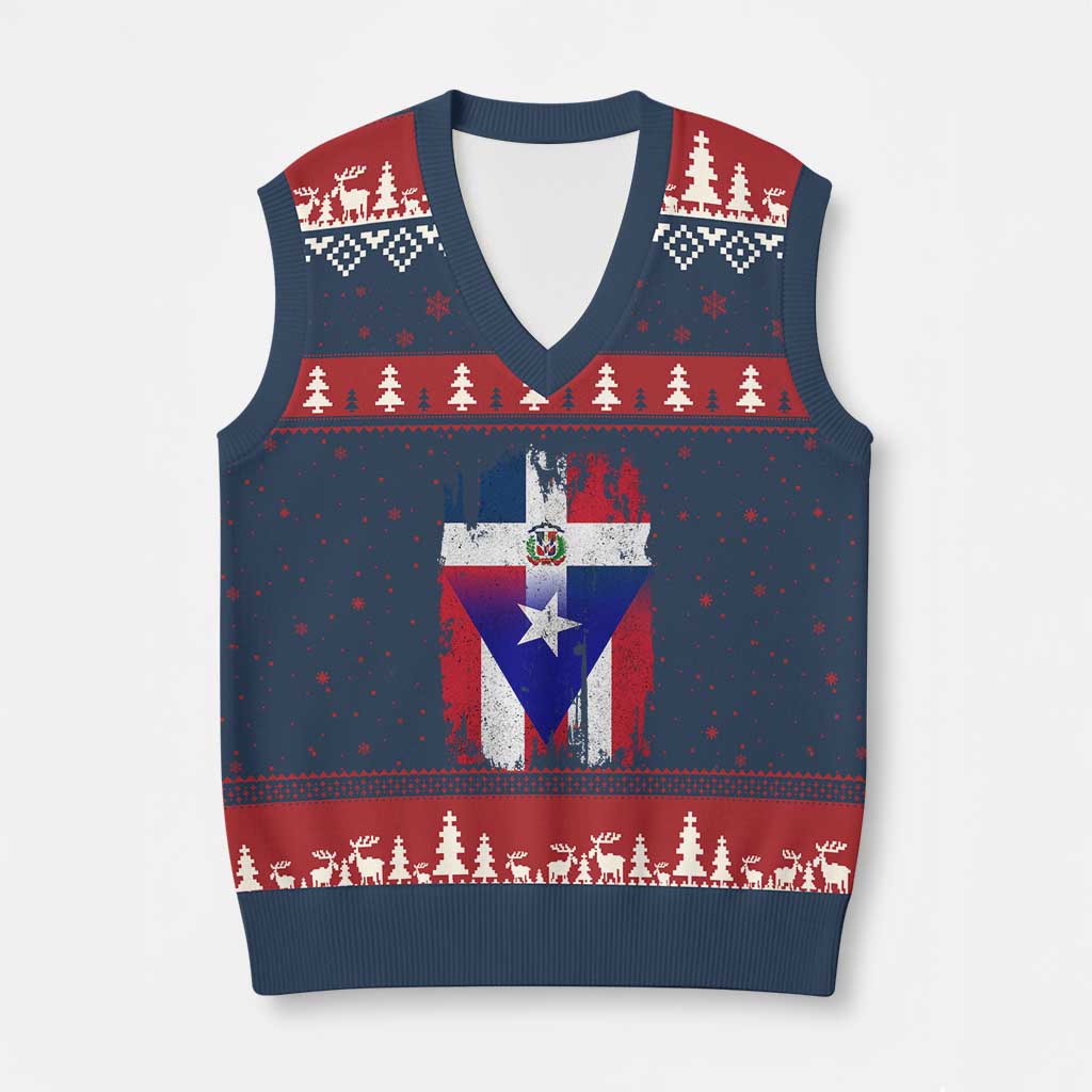 Dominican Puerto Rican Flag V-Neck Knit Sweater Vest Mixed Heritage Pride TS10 Navy Red Print Your Wear