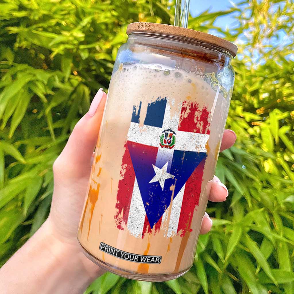 Dominican Puerto Rican Flag Glass Can Mixed Heritage Pride TS10 Black Print Your Wear
