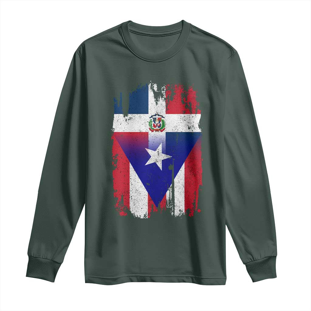 Dominican Puerto Rican Flag Long Sleeve Shirt Mixed Heritage Pride TS10 Dark Forest Green Print Your Wear