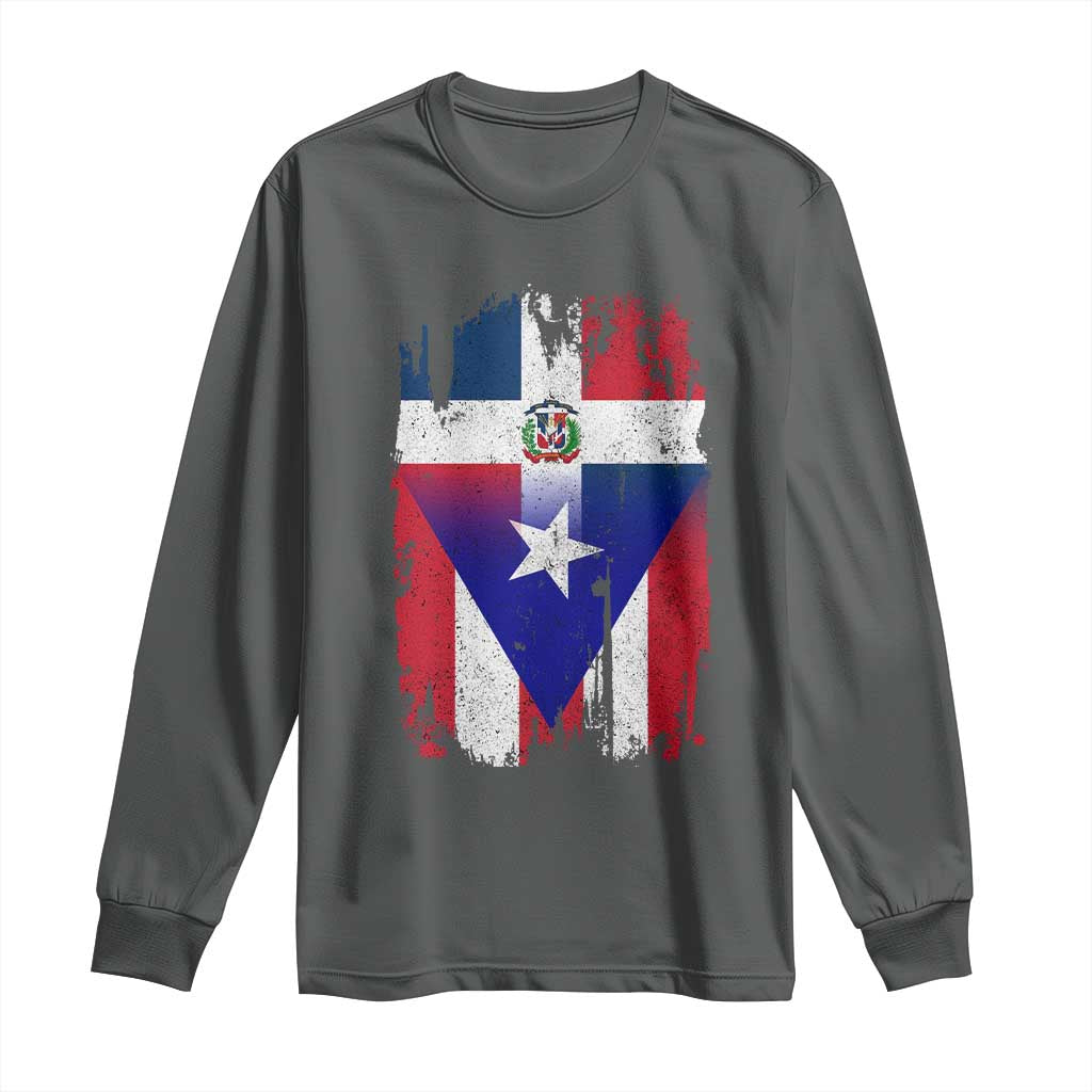 Dominican Puerto Rican Flag Long Sleeve Shirt Mixed Heritage Pride TS10 Dark Heather Print Your Wear