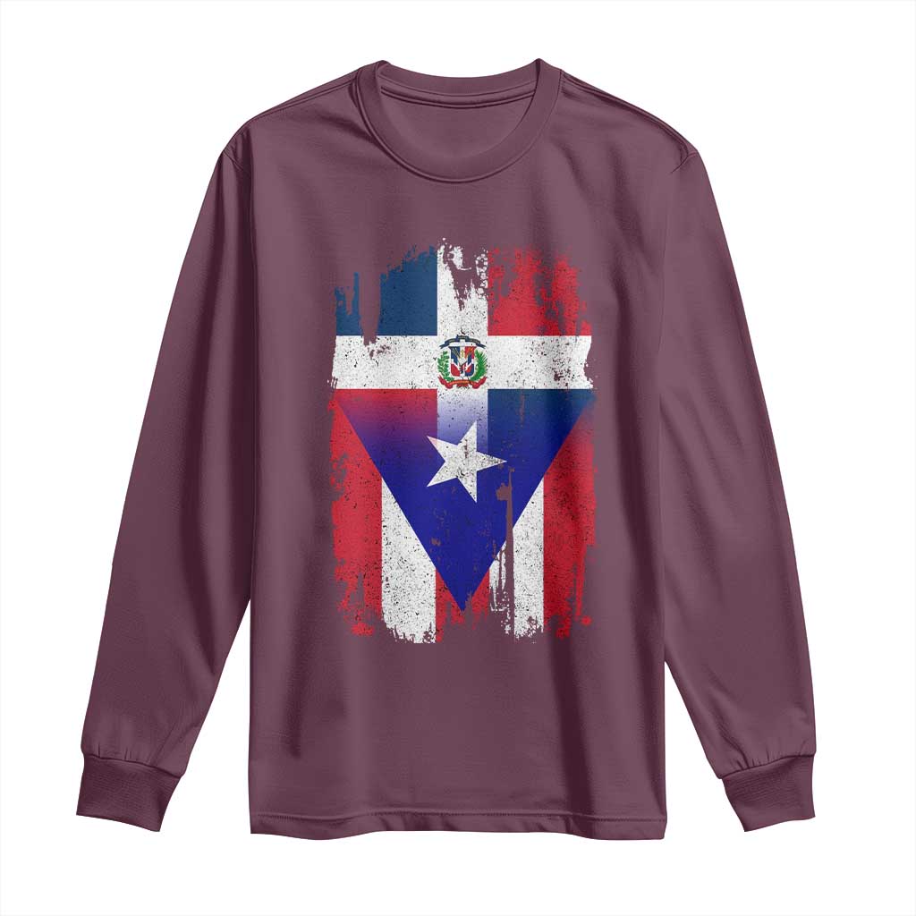 Dominican Puerto Rican Flag Long Sleeve Shirt Mixed Heritage Pride TS10 Maroon Print Your Wear