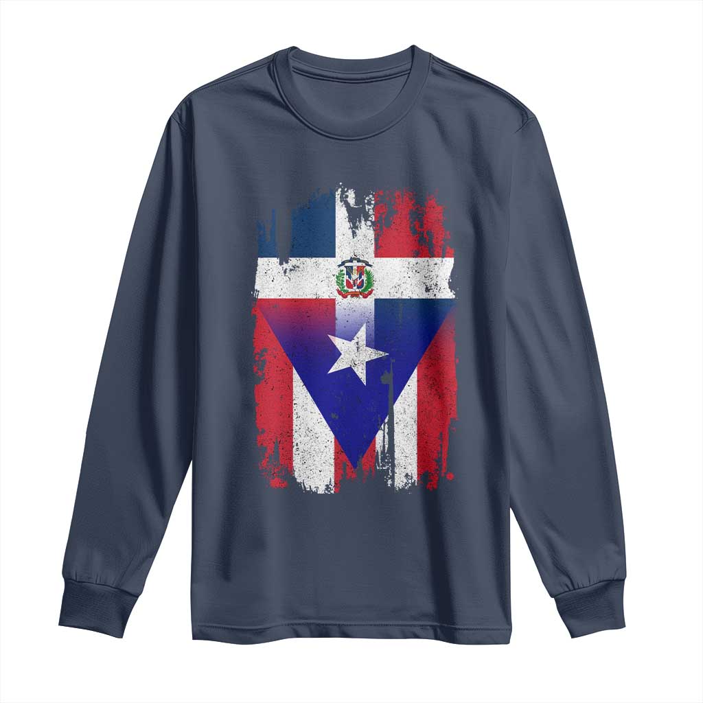 Dominican Puerto Rican Flag Long Sleeve Shirt Mixed Heritage Pride TS10 Navy Print Your Wear