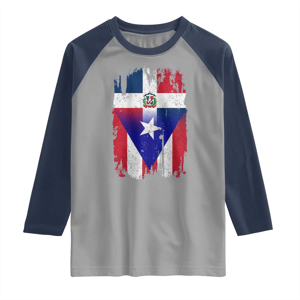 Dominican Puerto Rican Flag Raglan Shirt Mixed Heritage Pride TS10 Sport Gray Navy Print Your Wear