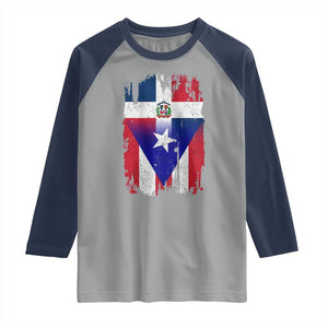 Dominican Puerto Rican Flag Raglan Shirt Mixed Heritage Pride TS10 Sport Gray Navy Print Your Wear