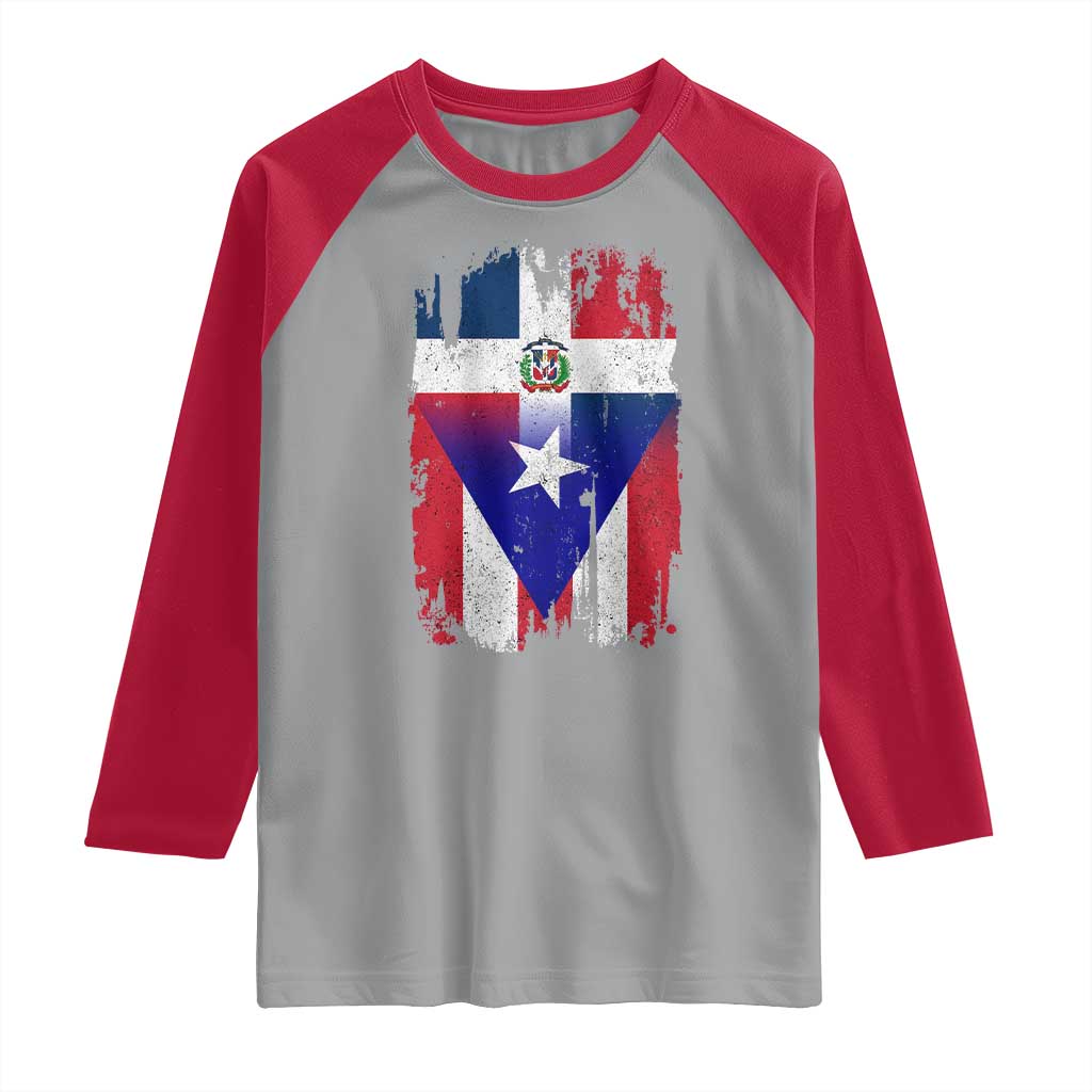 Dominican Puerto Rican Flag Raglan Shirt Mixed Heritage Pride TS10 Sport Gray Red Print Your Wear
