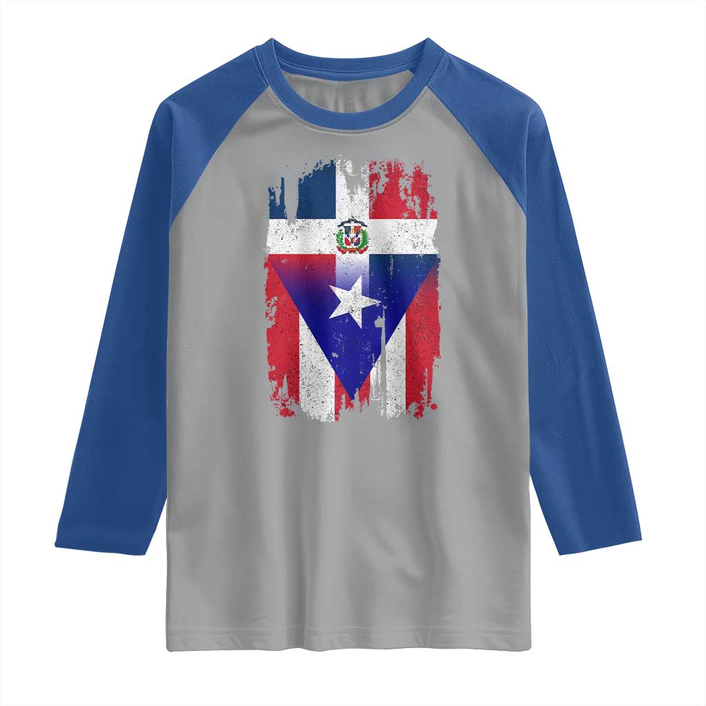 Dominican Puerto Rican Flag Raglan Shirt Mixed Heritage Pride TS10 Sport Gray Royal Print Your Wear
