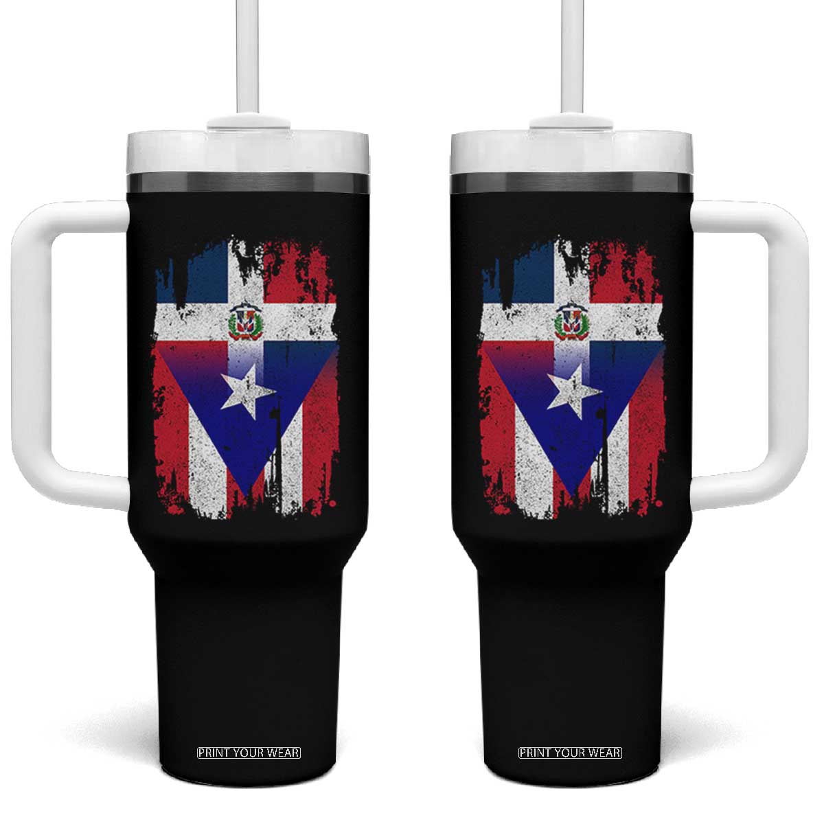 Dominican Puerto Rican Flag Tumbler With Handle Mixed Heritage Pride TS10 One Size: 40 oz Black Print Your Wear