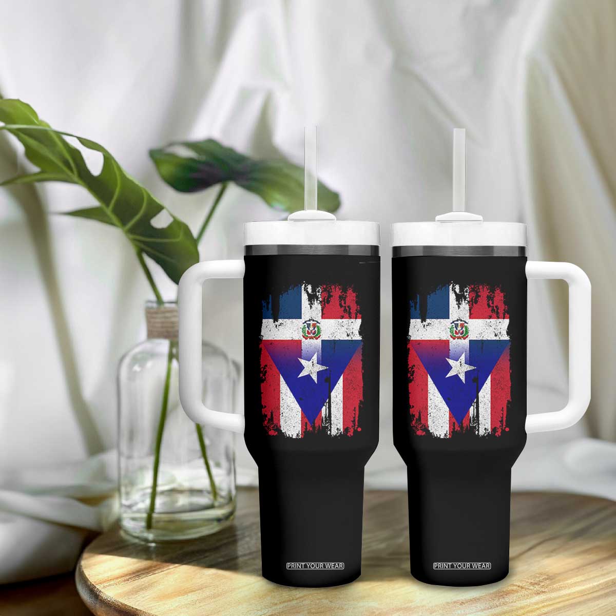 Dominican Puerto Rican Flag Tumbler With Handle Mixed Heritage Pride TS10 Print Your Wear
