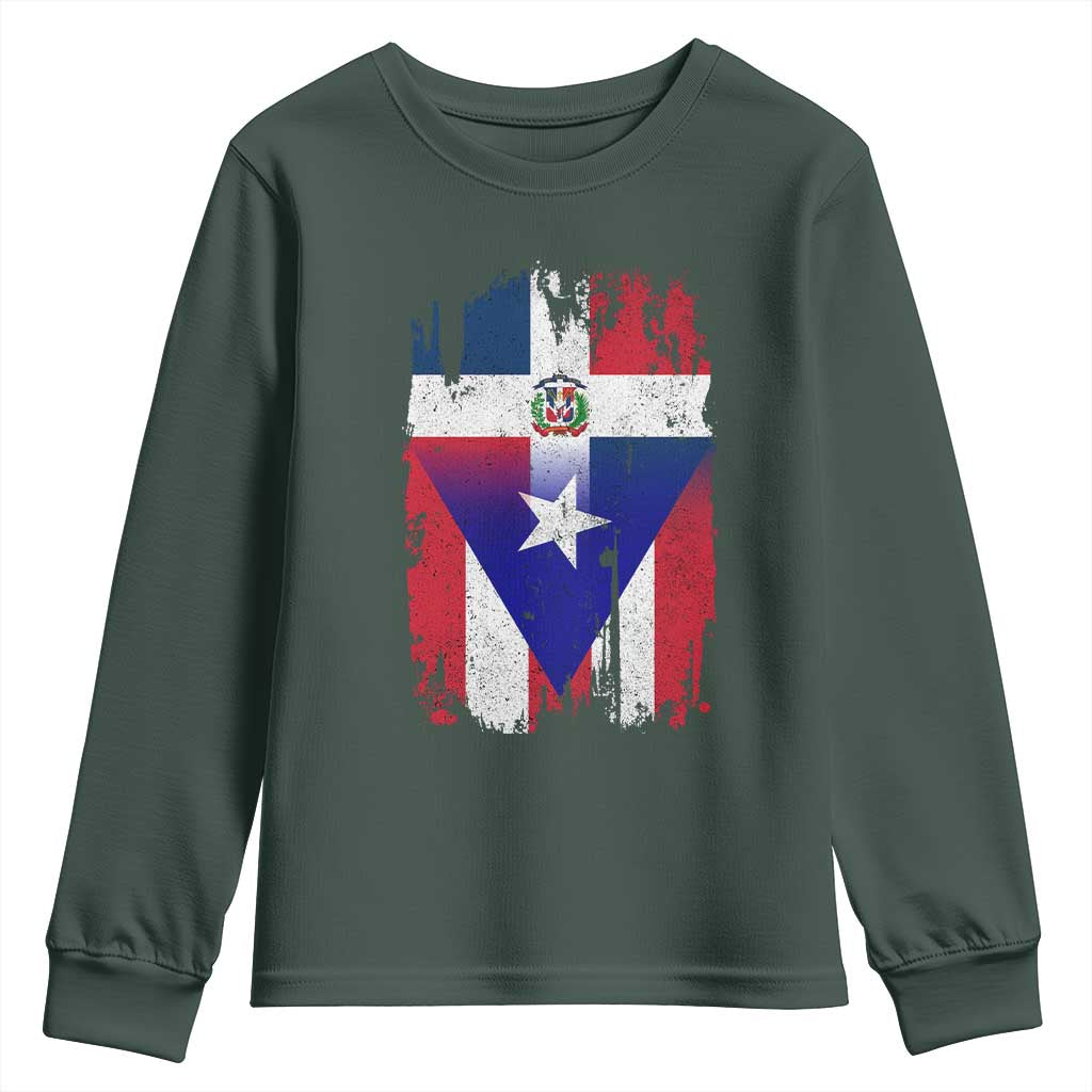 Dominican Puerto Rican Flag Youth Sweatshirt Mixed Heritage Pride TS10 Dark Forest Green Print Your Wear