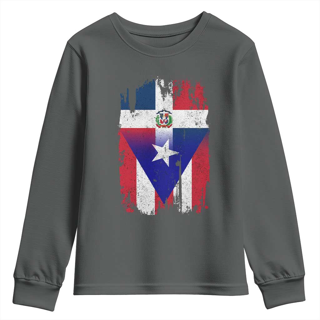 Dominican Puerto Rican Flag Youth Sweatshirt Mixed Heritage Pride TS10 Dark Heather Print Your Wear