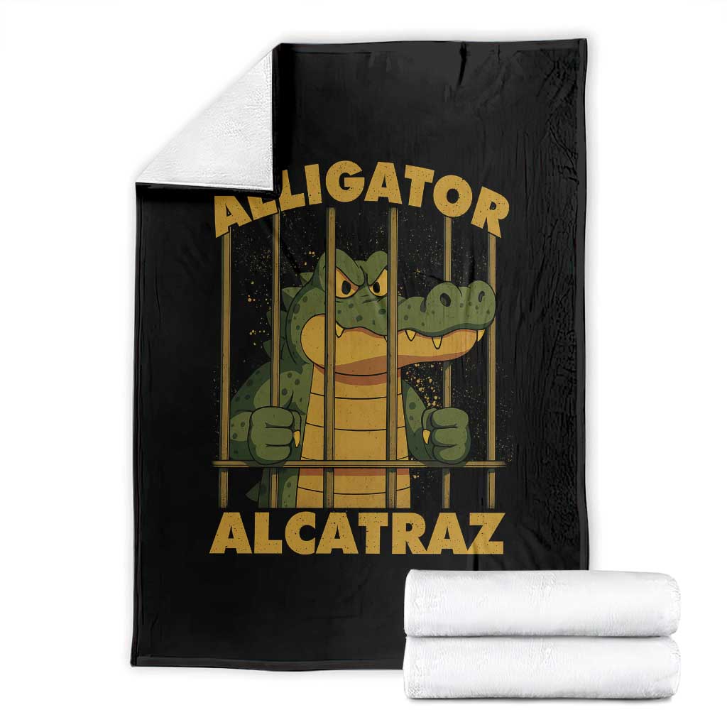 Alligator Alcatraz Florida Everglades Throw Blanket Funny Political Satire Meme TS10 Black Print Your Wear