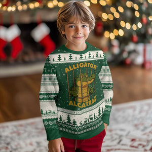 Alligator Alcatraz Florida Everglades Ugly Christmas Sweater Funny Political Satire Meme TS10 Forest Green Beige Print Your Wear