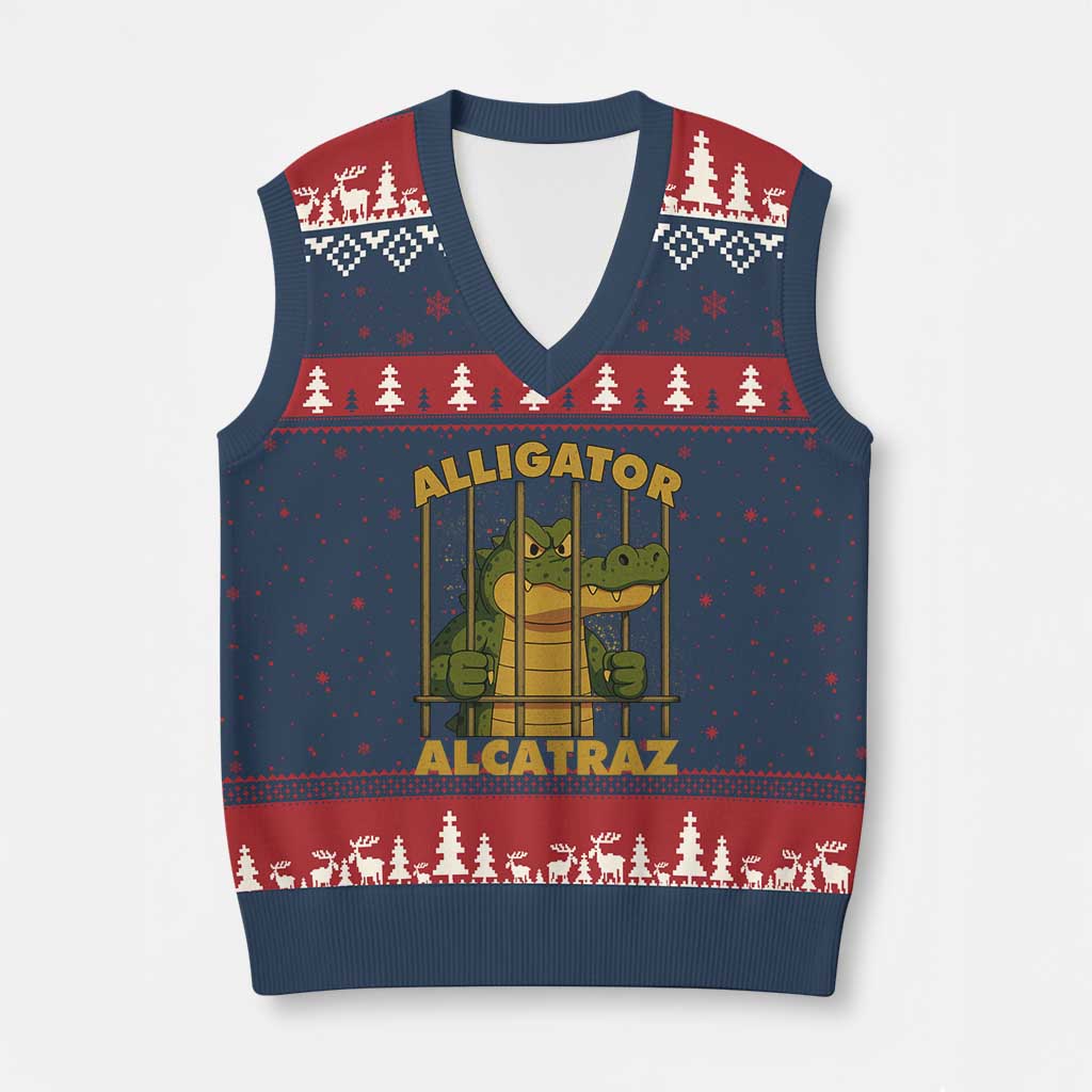 Alligator Alcatraz Florida Everglades V-Neck Knit Sweater Vest Funny Political Satire Meme TS10 Navy Red Print Your Wear