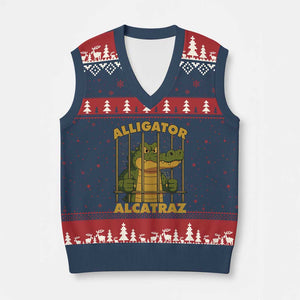 Alligator Alcatraz Florida Everglades V-Neck Knit Sweater Vest Funny Political Satire Meme TS10 Navy Red Print Your Wear