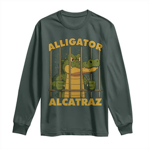 Alligator Alcatraz Florida Everglades Long Sleeve Shirt Funny Political Satire Meme TS10 Dark Forest Green Print Your Wear